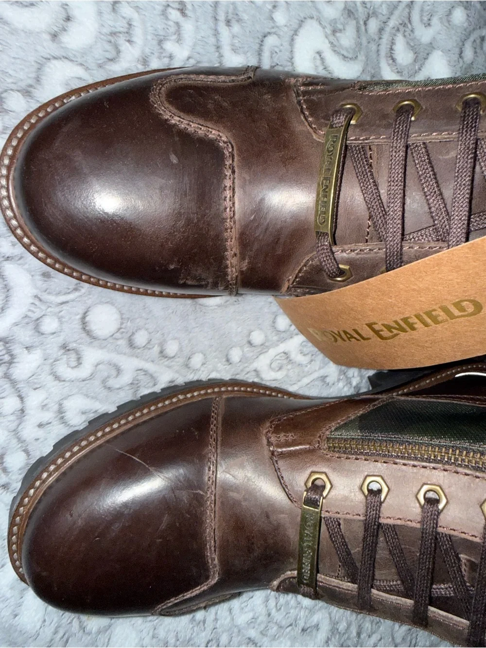 Royal Enfield Stellar Brown Camo Motorcycle Riding Boots in Men’s US 9
